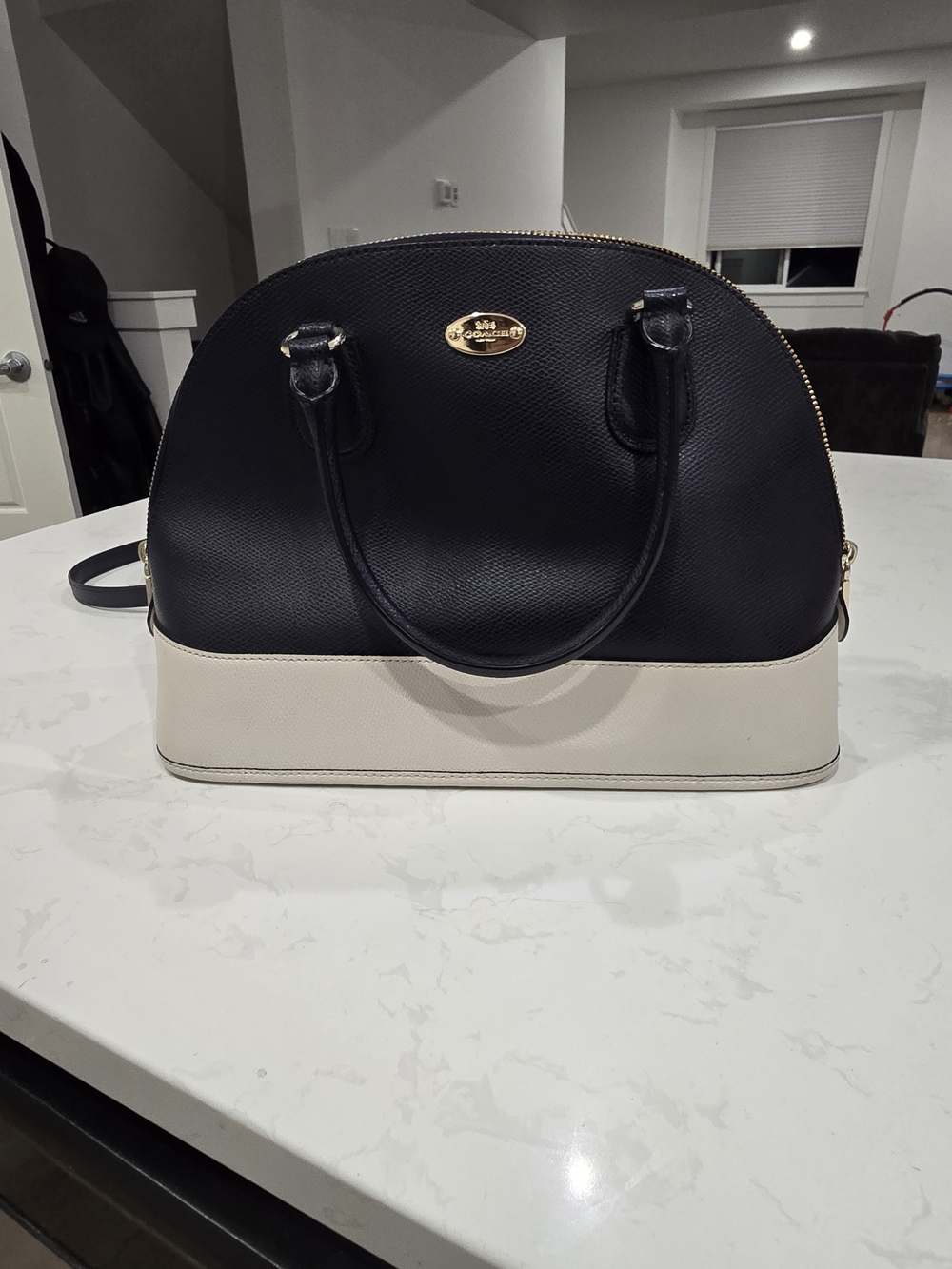 Coach Cora Domed Satchel in a blue and off-white bicolor design
